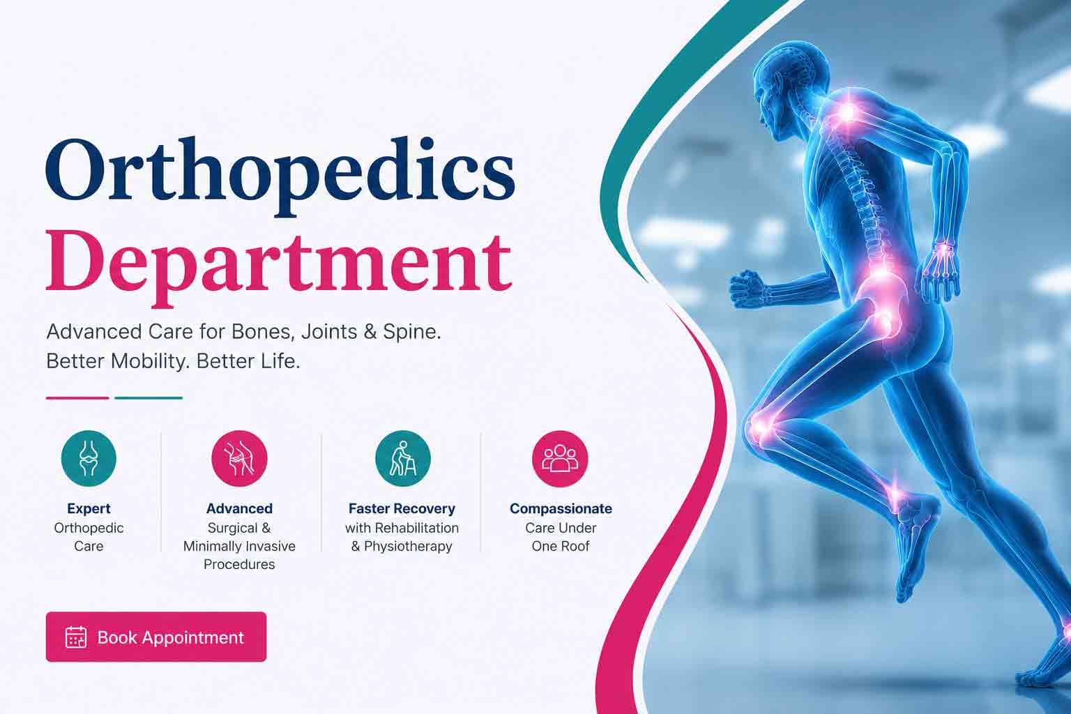 Orthopedics Department at Ratnagarbha Multi Speciality Hospital Raichur offering advanced bone, joint, spine, fracture treatment, sports injury care, and joint replacement surgery.