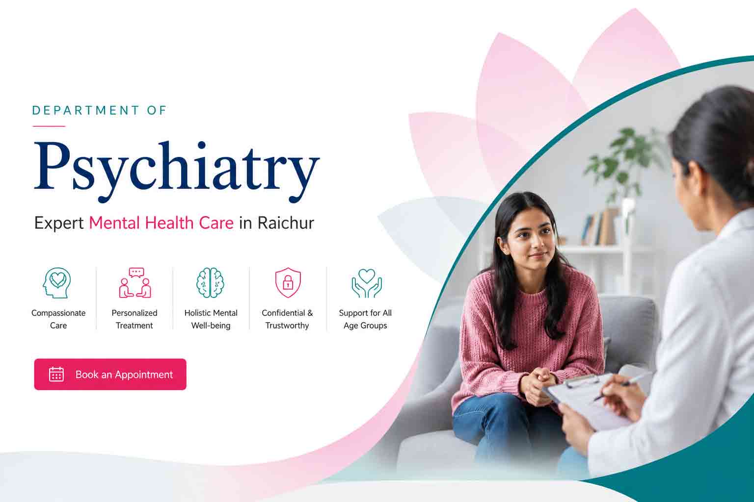 Psychiatry Department at Ratnagarbha Multi Speciality Hospital Raichur providing expert mental health treatment, psychiatric consultation, counselling, and depression and anxiety care